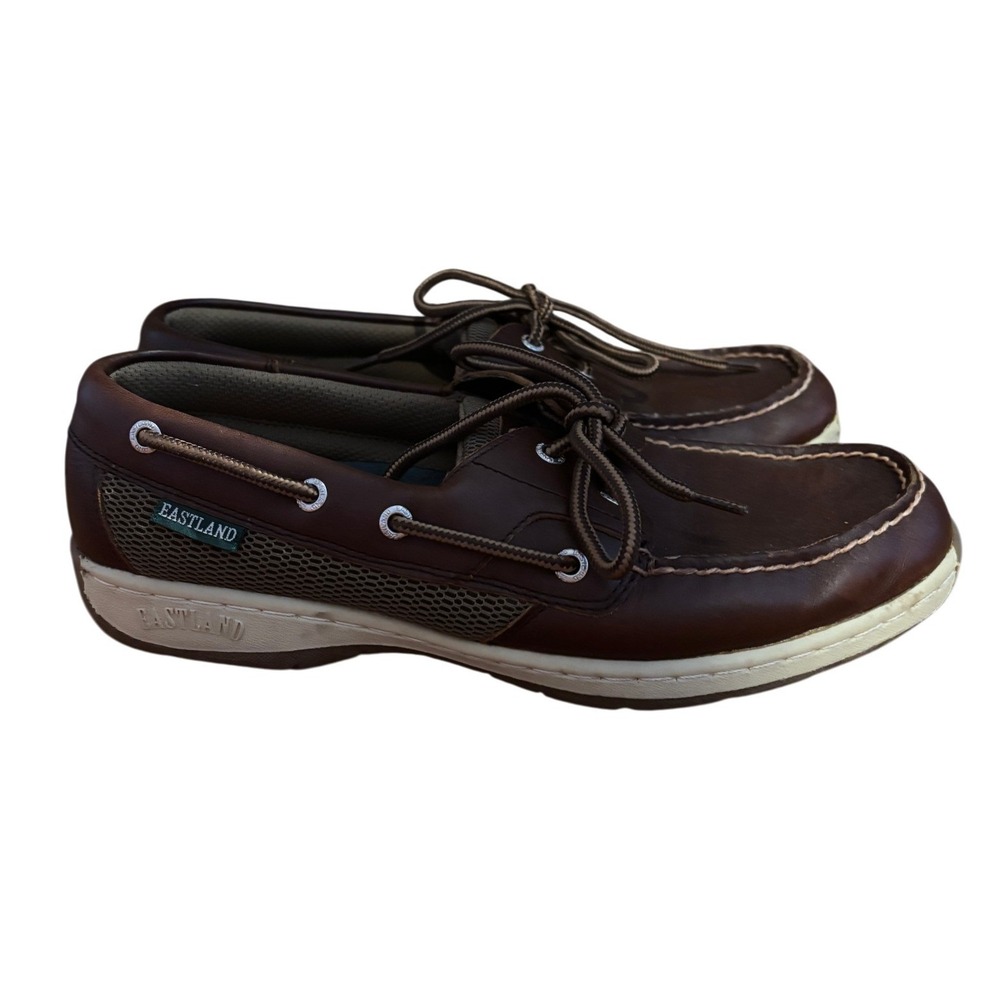 Eastland Womens 8.5 Brown Leather Mesh Boat Shoes Nautical Loafers 3362-02